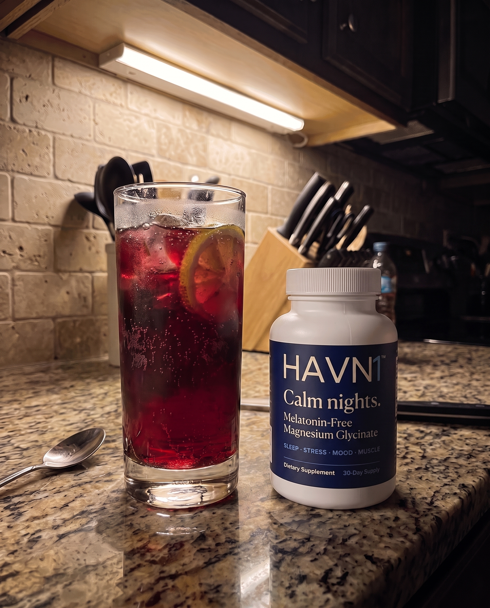 Our shot: HAVN1 beside an evening mocktail